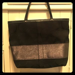 Coach Black Purse with Metallic Slate Stripe